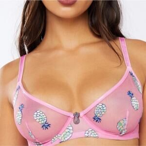Savage X Fenty Tutti Fruity Pineapple Underwire Pink Mesh Bra (EUC) - 34C